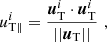 $$ \begin{aligned} {u}^{i}_{\rm T \parallel }&=\frac{ \boldsymbol{u}^{i}_{\rm T} \cdot \boldsymbol{u}^{i}_{\rm T}}{||\boldsymbol{u}_{\rm T} ||} \,\, , \end{aligned} $$
