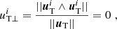 $$ \begin{aligned} {u}^{i}_{\rm T \perp }&=\frac{|| \boldsymbol{u}^{i}_{\rm T} \wedge \boldsymbol{u}^{i}_{\rm T}||}{||\boldsymbol{u}_{\rm T}||} = 0 \,\,, \end{aligned} $$