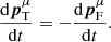 $$ \begin{aligned} \frac{\mathrm{d}{\boldsymbol{p}}_{\rm T}^{\mu }}{\mathrm{d}t}=-\frac{\mathrm{d}{\boldsymbol{p}}_{\rm F}^{\mu }}{\mathrm{d}t}. \end{aligned} $$