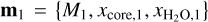 ${{\bf{m}}_1} = \left\{ {{M_1},{x_{{\rm{core,1}}}},{x_{{{\rm{H}}_2}{\rm{O,1}}}}} \right\}$