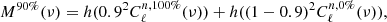 $$ \begin{aligned} M^{90\%}(\nu ) = h(0.9^{2}C_{\ell }^{n,100\%}(\nu )) + h((1-0.9)^{2}C_{\ell }^{n,0\%}(\nu )), \end{aligned} $$