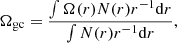 $$ \begin{aligned} \Omega _{\rm gc} = \frac{\int \Omega (r)N(r)r^{-1}\mathrm{d}r}{\int N(r)r^{-1}\mathrm{d}r}, \end{aligned} $$