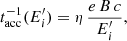 $$ \begin{aligned} t_{\rm acc}^{-1}(E^{\prime }_i)=\eta \,\frac{ e\, B \,c}{E^{\prime }_i}, \end{aligned} $$