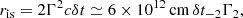 $$ \begin{aligned} r_{\rm is}= 2\Gamma ^2c\delta t\simeq 6\times 10^{12}\,\mathrm{cm}\, {\delta t_{-2}} \Gamma _{2}, \end{aligned} $$