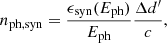 $$ \begin{aligned} n_{\rm ph,syn}= \frac{\epsilon _{\rm syn}(E_{\rm ph})}{E_{\rm ph}} \frac{\Delta d^{\prime }}{c}, \end{aligned} $$