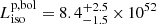 $ L_\mathrm{{iso}}^\mathrm{{p,bol}}=8.4_{-1.5}^{+2.5}\,{\times}\,10^{52} $