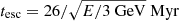 $$ \begin{aligned} t_{\rm esc}=26/\sqrt{E/3~\mathrm{GeV}}~\mathrm{Myr} \end{aligned} $$
