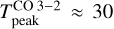 $T_{{\rm{peak}}}^{{\rm{CO}}\,3 - 2} \approx 30$