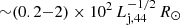 $ {\sim}(0.2{-}2)\times 10^2\,L_{\mathrm{j,44}}^{-1/2}\,R_\odot $