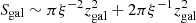 $ S_{\rm gal}\sim \pi\xi^{-2}z_{\rm gal}^2+2\pi \xi^{-1}z_{\rm gal}^2 $