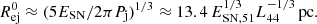 $$ \begin{aligned} R^0_{\rm ej}\approx (5E_{\rm SN}/2\pi P_{\rm j})^{1/3}\approx 13.4\,E_{\rm SN,51}^{1/3}L_{\rm 44}^{-1/3}\,\mathrm{pc}. \end{aligned} $$