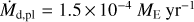 ${{\dot M}_{{\rm{d,pl}}}} = 1.5 \times {10^{ - 4}}{M_{\rm{E}}}\,{\rm{y}}{{\rm{r}}^{ - 1}}$