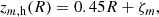 $$ \begin{aligned} z_{m,\mathrm{h}}(R)=0.45 R+\zeta _m, \end{aligned} $$