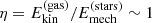 $ \eta = E_\mathrm{kin}^\mathrm{(gas)}/E_\mathrm{mech}^\mathrm{(stars)} \sim 1% $