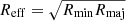 $ R_{\mathrm{eff}} = \sqrt{R_{\mathrm{min}}R_{\mathrm{maj}}} $