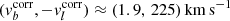 $ (v_b^{\rm corr},-v_l^{\rm corr})\approx(1.9,\,225)\,{\rm km\,s^{-1}} $
