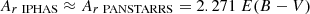 $ A_{r \ \rm{IPHAS}}\approx A_{r \ \rm{PANSTARRS}}= 2.271~E(B-V) $