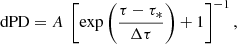 $$ \begin{aligned} \mathrm{dPD} = A\ \left[\exp \left(\frac{\tau -\tau _*}{\Delta \tau }\right)+1\right]^{-1}, \end{aligned} $$