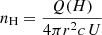 $$ \begin{aligned} n_\mathrm{H} = \dfrac{Q(H)}{4 \pi r^2 c\,U} \end{aligned} $$