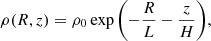 $$ \begin{aligned} \rho (R,z) = \rho _0\exp {\left(-\frac{R}{L}-\frac{z}{H}\right)}, \end{aligned} $$