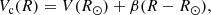 $$ \begin{aligned} V_{\rm c}(R) = V (R_{\odot }) + \beta (R-R_{\odot }), \end{aligned} $$
