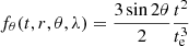 $$ \begin{aligned} f_{\theta }(t,r,\theta ,\lambda ) =\frac{3\sin 2\theta }{2} \frac{t^2}{t^3_{\rm e}} \end{aligned} $$