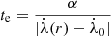 $ t_{\mathrm{e}}=\frac{\alpha}{| \dot{\lambda}(r) - \dot{\lambda}_0 | } $