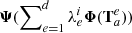 $ \boldsymbol{\Psi}(\sum\nolimits_{e=1}^d\lambda_e^{i}\boldsymbol{\Phi}(\mathbf{T}_a^e)) $