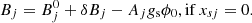 $$ \begin{aligned}&B_j=B_j^0 + \delta B_j - A_j g_{\rm s} \phi _0 , \mathrm{if} \, x_{sj}=0 . \end{aligned} $$