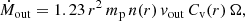 $$ \begin{aligned} \dot{M}_{\rm out} = 1.23 \, r^2 \, m_{\rm p} \, n(r) \, v_{\rm out} \, C_{\rm v}(r) \, \Omega , \end{aligned} $$