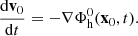 $$ \begin{aligned} \frac{\mathrm{d}\mathbf{v}_0}{\mathrm{d}t} = -\nabla \Phi _{\rm h}^0(\mathbf{x}_0, t). \end{aligned} $$