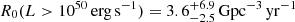 $ R_0(L > 10^{50}\,\mathrm{erg\,s^{-1}})=3.6_{-2.5}^{+6.9}\,\mathrm{Gpc^{-3}\,yr^{-1}} $