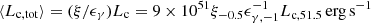 $ \langle L_{\mathrm{c,tot}}\rangle=(\xi/\epsilon_\gamma)L_{\mathrm{c}}=9\times 10^{51}\xi_{-0.5}\epsilon_{\gamma,-1}^{-1}L_{\mathrm{c,51.5}}\,\mathrm{erg\,s^{-1}} $