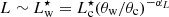$ L\sim L_{\rm w}^\star= L_{\rm c}^\star(\theta_{\rm w}/\theta_{\rm c})^{-\alpha_L} $