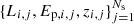 $ \lbrace L_{i,j} , E_{\mathrm{p},i,j}, z_{i,j}\rbrace_{j=1}^{N_{\rm s}} $
