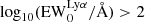 $ \log_{10}(\mathrm{EW}_0^{\mathrm{Ly}\alpha}/\text{\AA})>2 $
