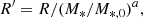 $$ \begin{aligned} R^\prime = R/(M_{*}/M_{*,0})^a, \end{aligned} $$