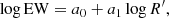 $$ \begin{aligned} \log \mathrm{EW} = a_0 + a_1\log R^\prime , \end{aligned} $$
