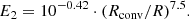 $$ \begin{aligned} E_2 = 10^{-0.42}\cdot (R_{\mathrm{conv}}/R)^{7.5} . \end{aligned} $$