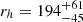 $ r_h = 194^{+61}_{-45} $