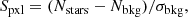 $$ \begin{aligned} S_{\rm pxl} = (N_{\rm stars} - N_{\rm bkg})/\sigma _{\rm bkg}, \end{aligned} $$
