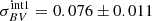 $ \sigma_{BV}^{\text{int1}} = 0.076 \pm 0.011 $