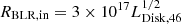 $ R_{\mathrm{BLR,in}}=3\times10^{17}L_{\mathrm{Disk,46}}^{1/2}\, $