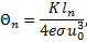 Mathematical equation: ${\Theta _n} = {{K{l_n}} \over {4e\sigma u_0^3}},$