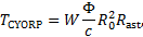 Mathematical equation: ${T_{{\rm{CYORP}}}} = W{{\rm{\Phi }} \over c}R_0^2{R_{{\rm{ast}}}},$