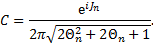 Mathematical equation: ${C = {{{{\rm{e}}^{i{J_n}}}} \over {2\pi \sqrt {2{\rm{\Theta }}_n^2 + 2{{\rm{\Theta }}_n} + 1} }}.}$