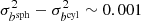 $ \sigma_{b^{{\rm sph}}}^{2} - \sigma_{b^{{\rm cyl}}}^{2} \sim 0.001 $