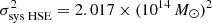 Mathematical equation: $ \sigma_{\mathrm{sys\; HSE}}^2 = 2.017 \times ( 10^{14}\, {M}_{\odot} )^{2} $