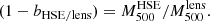 Mathematical equation: $$ \begin{aligned} (1-b_{\mathrm{HSE/lens} }) = M_{500}^{\mathrm{HSE} }/M_{500}^{\mathrm{lens} }. \end{aligned} $$
