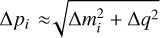 Mathematical equation: $$\Delta {p_i} \approx \sqrt {\Delta m_i^2 + \Delta {q^2}} $$